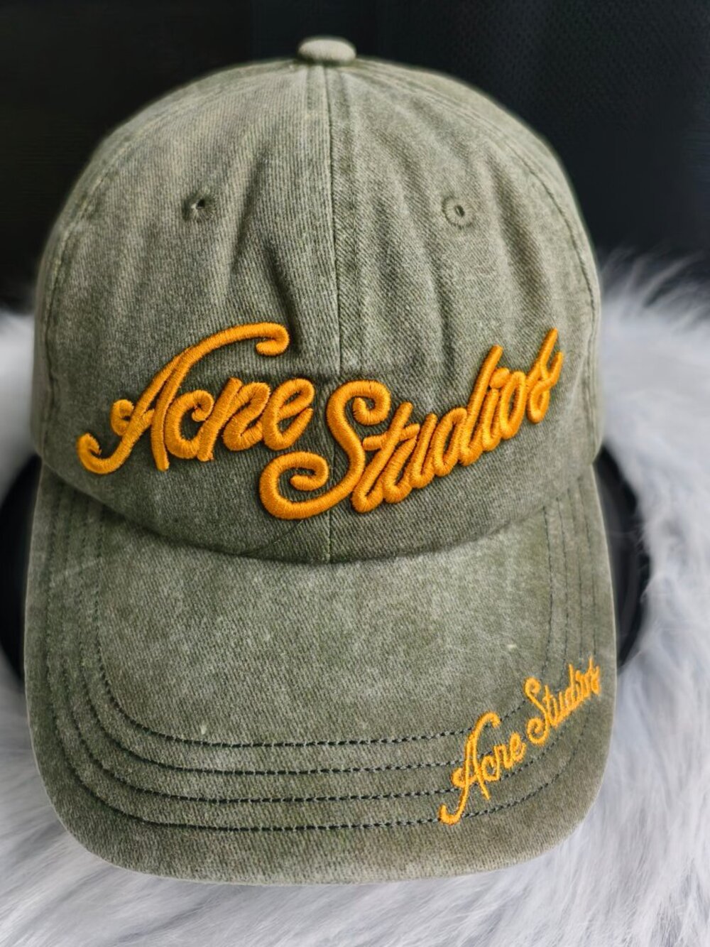 Acne Studios - Washed Green - Baseball Cap - Yellow embroidered logo - Picture 1 of 5
